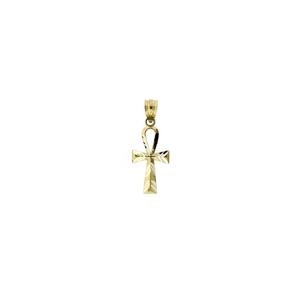 Real 10K Yellow Gold Diamond Cut  Ankh Cross Pendant - Picture 5 of 8